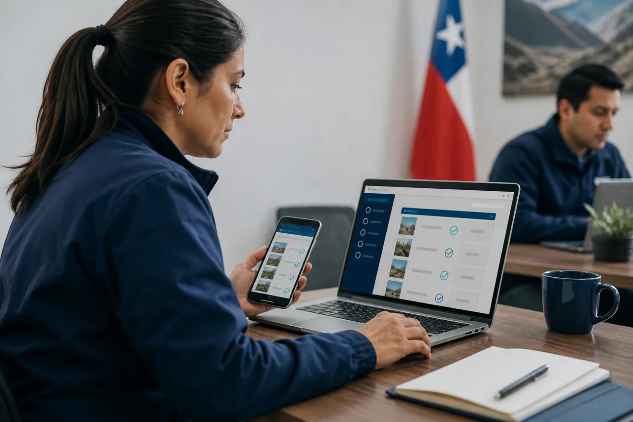Escena conceptual de una coordinadora revisando evidencias operacionales