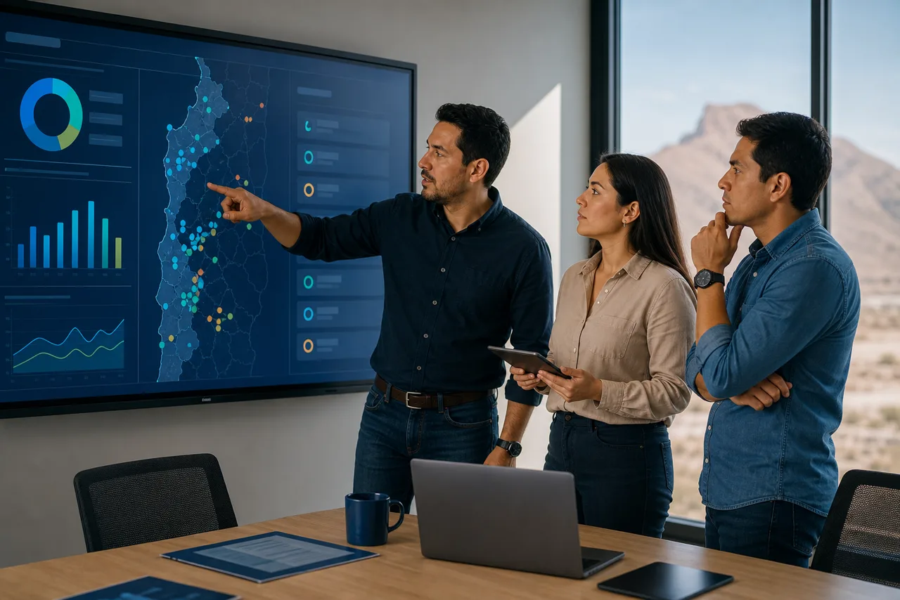 Escena conceptual de un equipo revisando indicadores para decidir acciones
