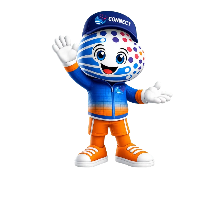 Mascota oficial CONNECTIO dando la bienvenida a la capacitación
