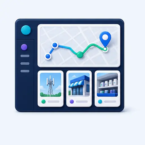 Icono de dashboard Connectio con rutas y reportes