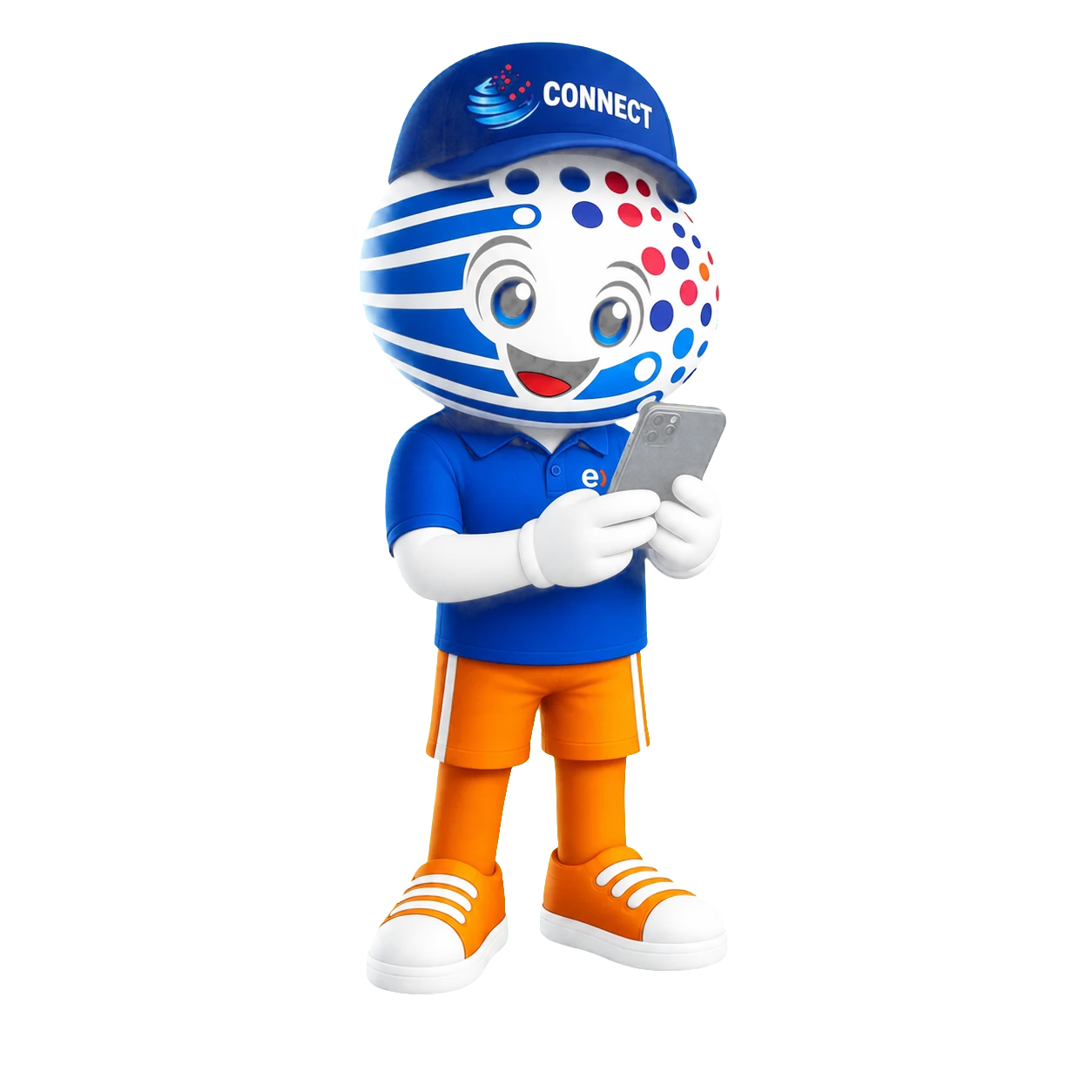 Mascota oficial CONNECTIO con uniforme Entel atendiendo una solicitud de orientación