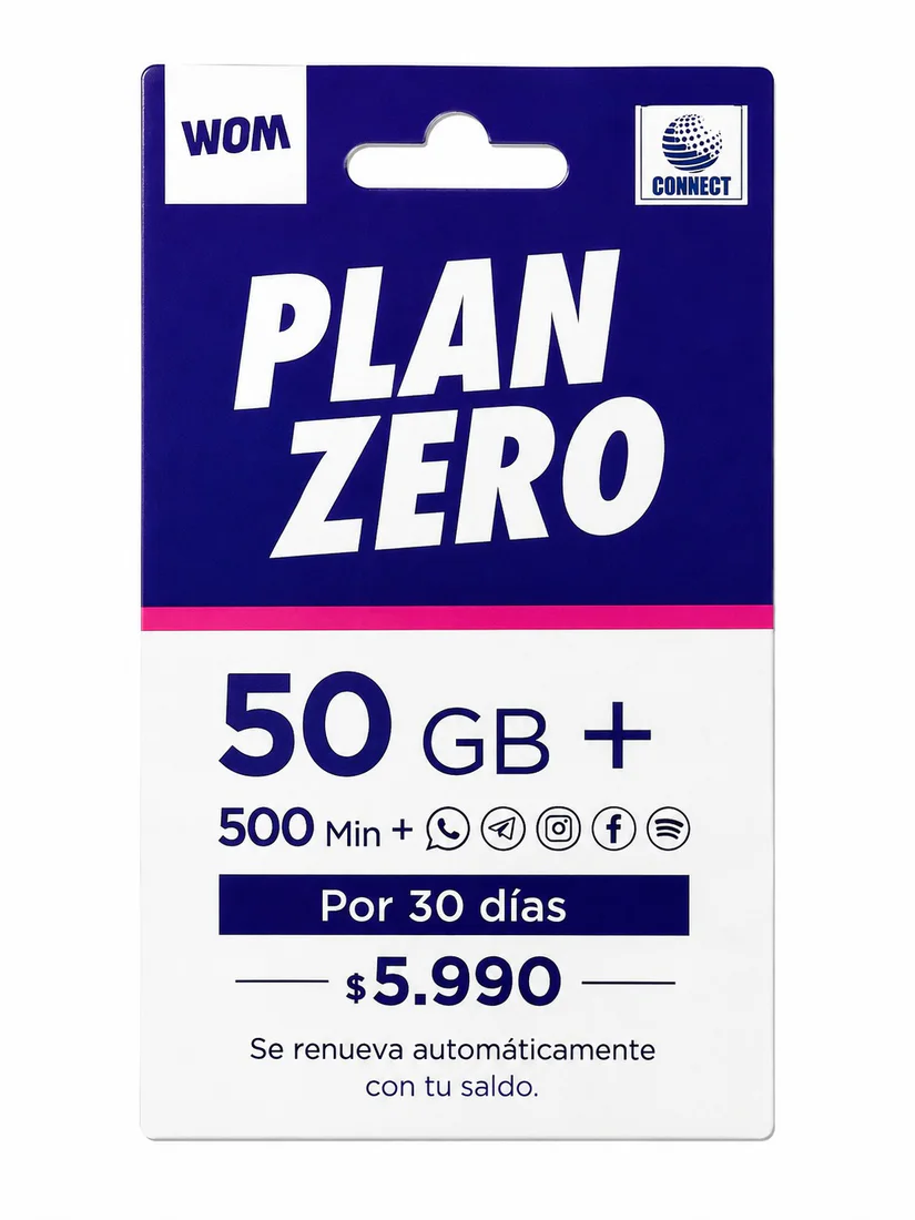 Envase referencial de Chip Plan Zero WOM