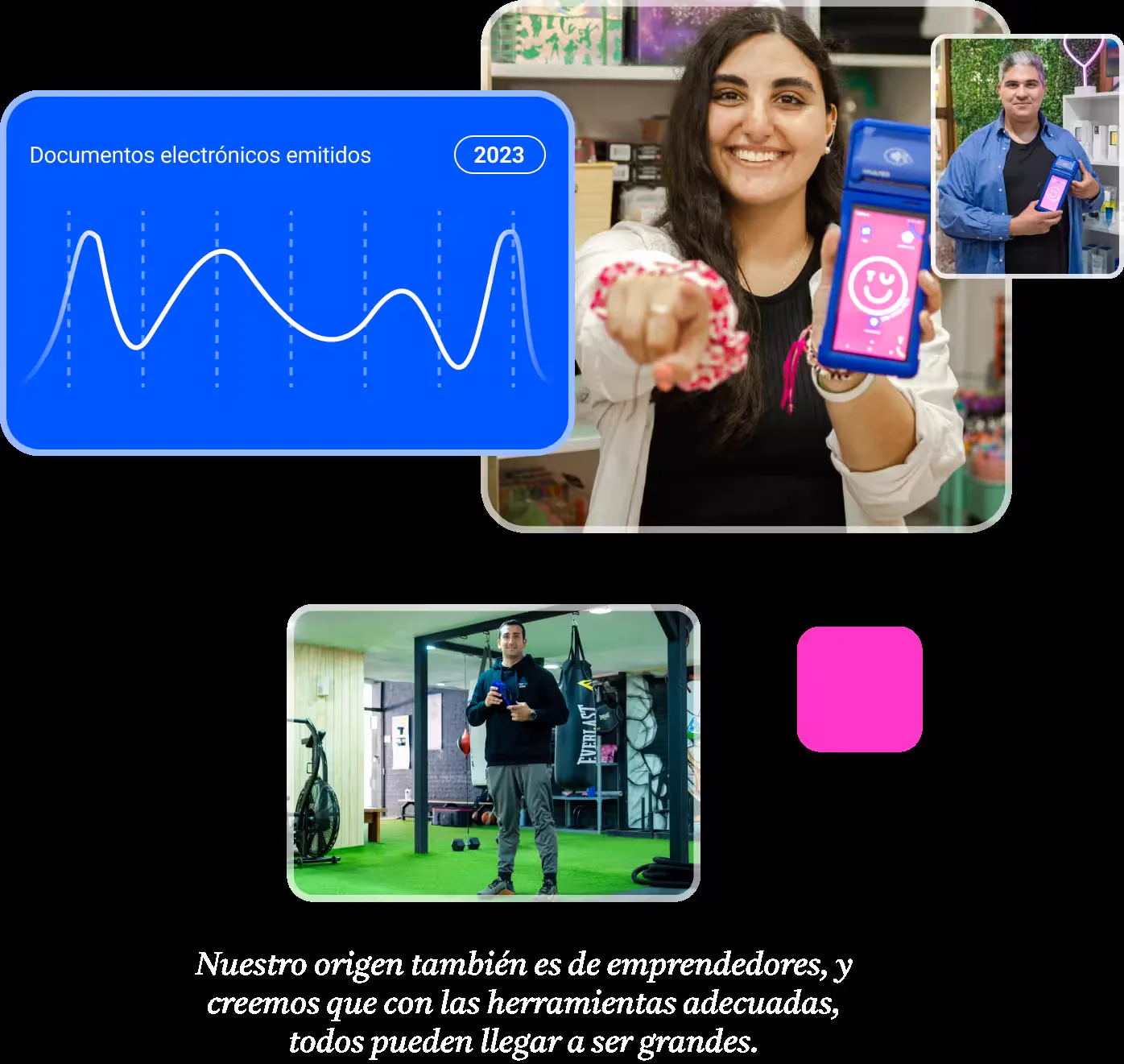 Comerciantes reales mostrando equipos TUU en material oficial Haulmer